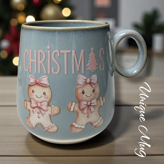 Christmas Mug -Christmas gingerbread on pale blue mug