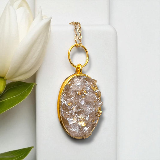 Druzy Gemstone Necklace - golden mocha