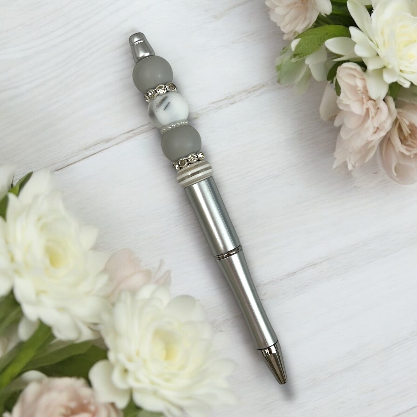 Beaded Pen - grey marble 1