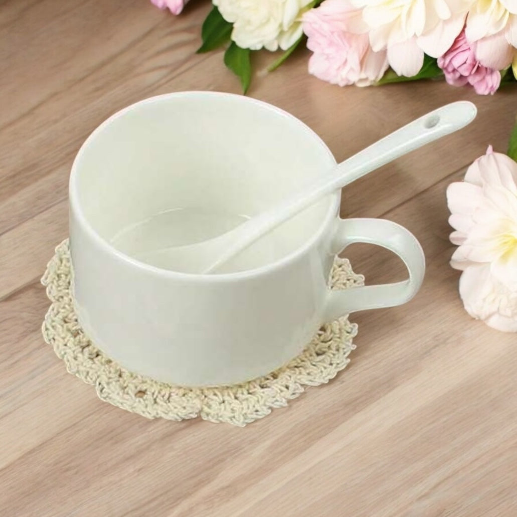 Crochet woven flower shape coaster-beige
