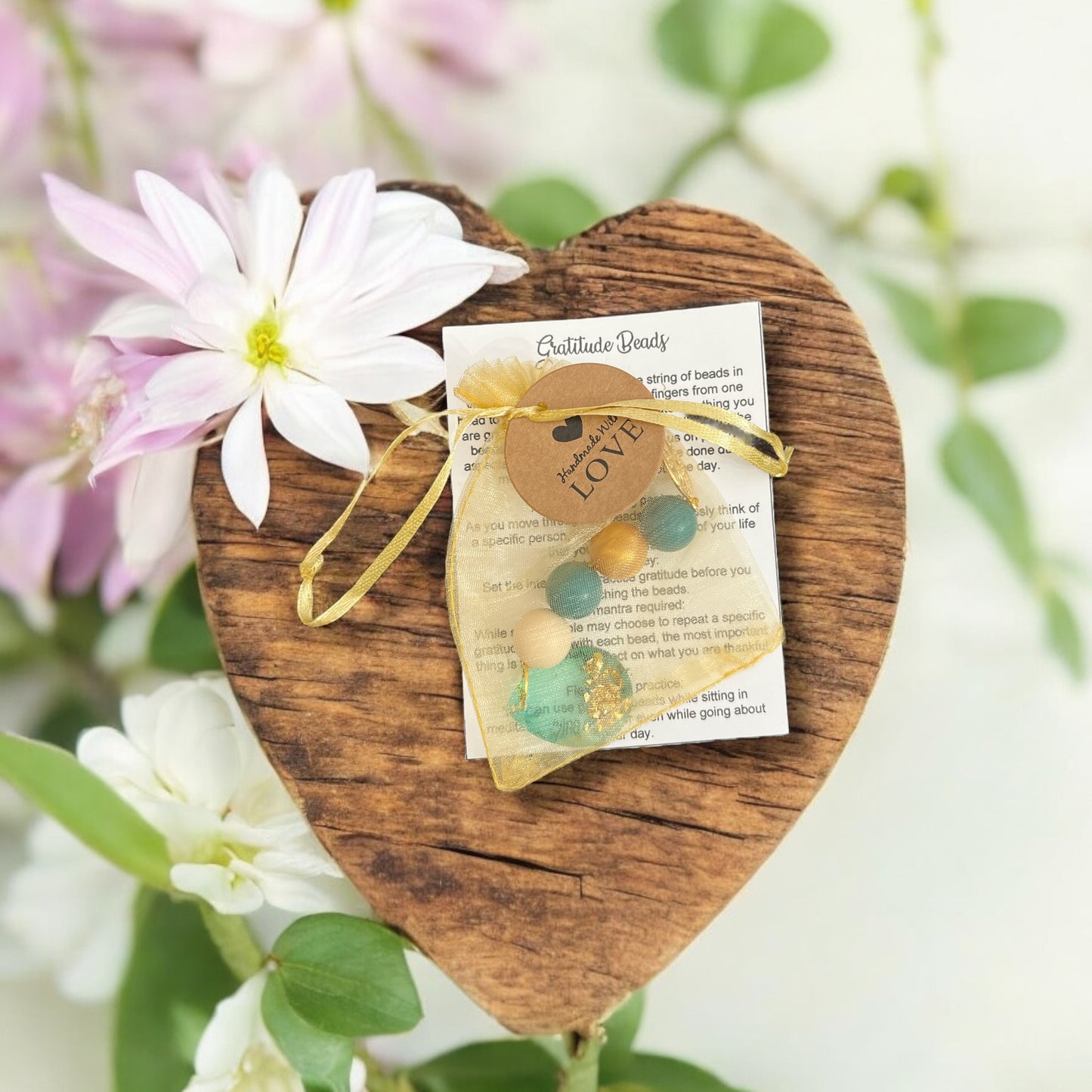 Gratitude Beads - teal gold tree of life