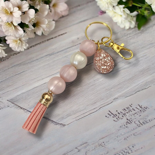 Keychain- purse accessory- pink pearl