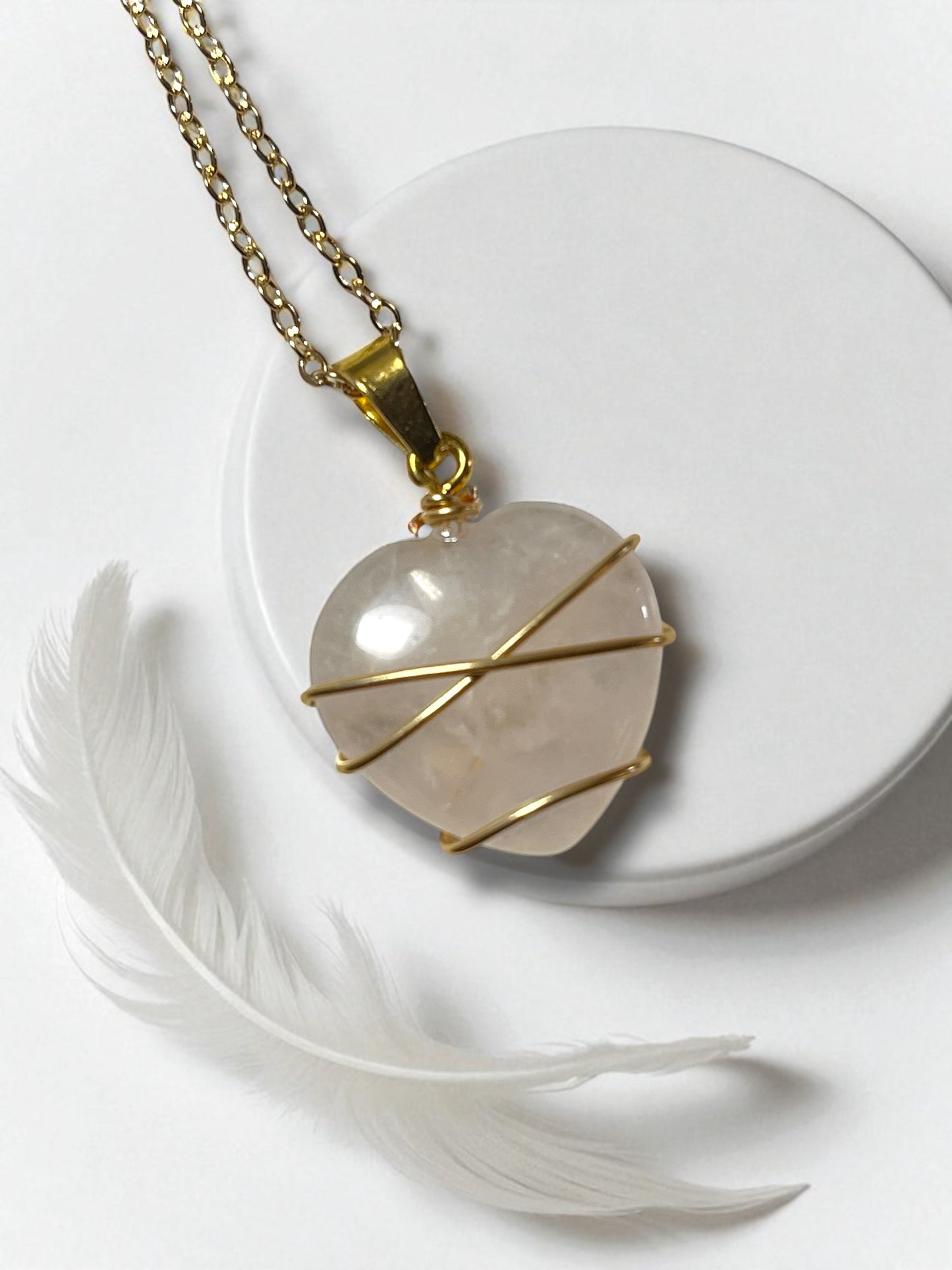 Druzy Resin Gemstone Necklace - Pale Rose Quartz Heart (ship)