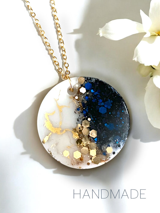 Necklace - Navy & Gold Marble