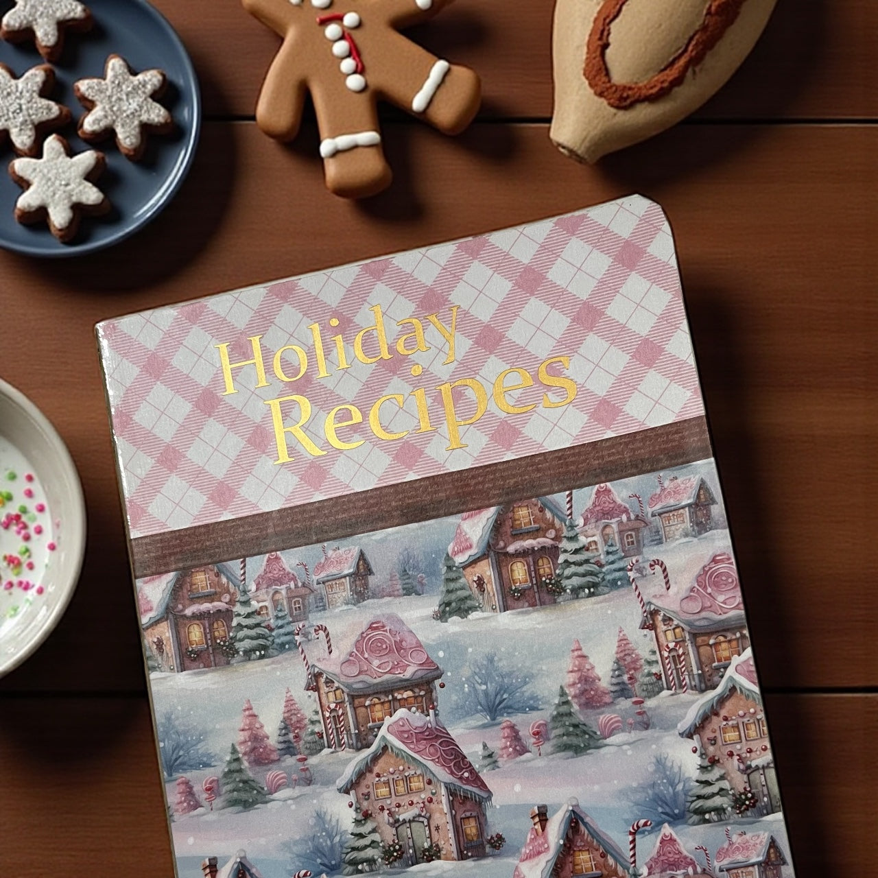 Recipes: Family Favorites, Fillable Book to Write Your Own Recipes - Pink Gingerbread House handmade in windsor Ontario