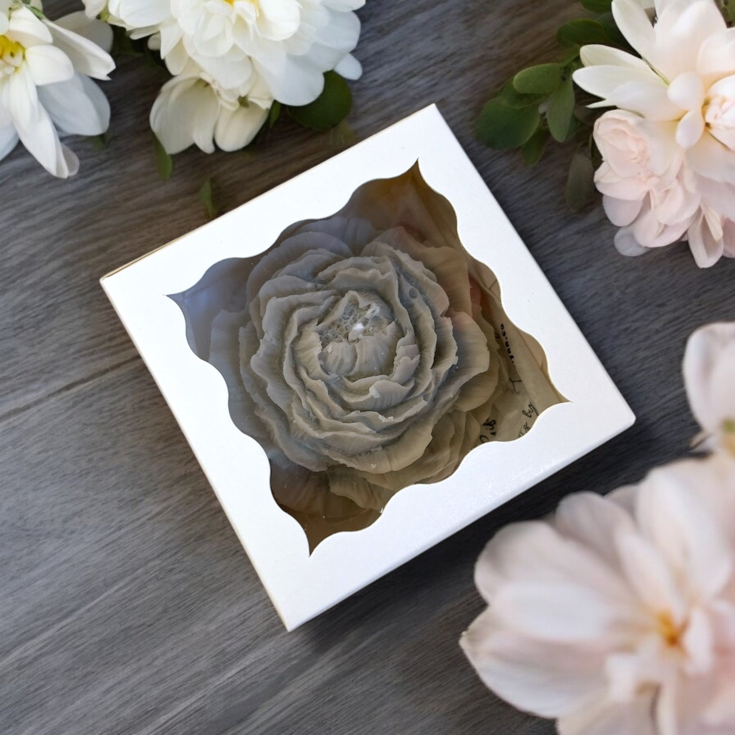 Flower Candle - pale lavender grey unscented 3”