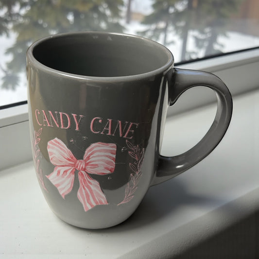 Christmas Mug - Candy Cane (pink on grey mug)