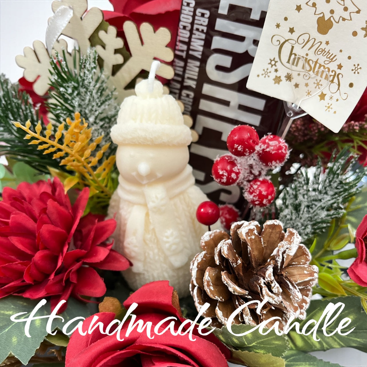 Snowman candle bouquet - snowy pine