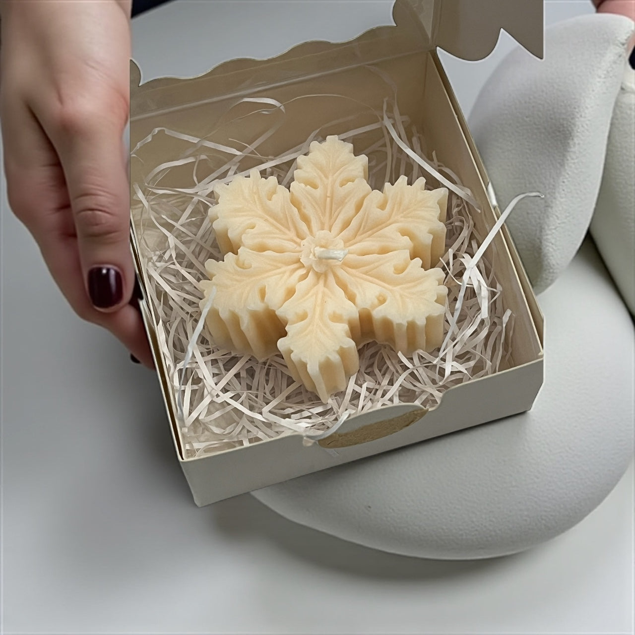 Snowflake Decorative Candle - Boxed-Vanilla Nog- 1pc -Cream