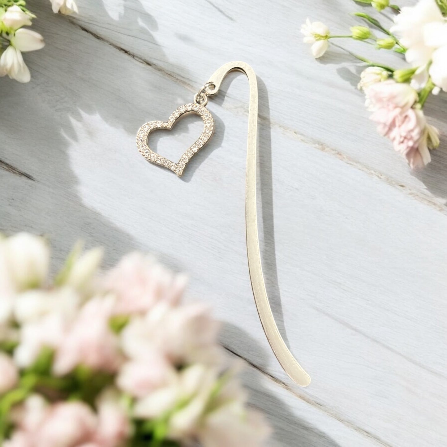 Bookmark-hook silver- heart rhinestones