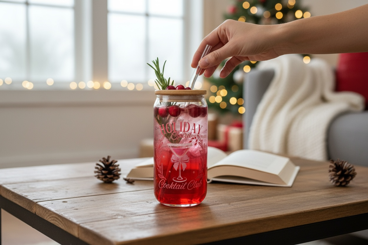 Iced coffee/drink tumbler- holiday spirit red