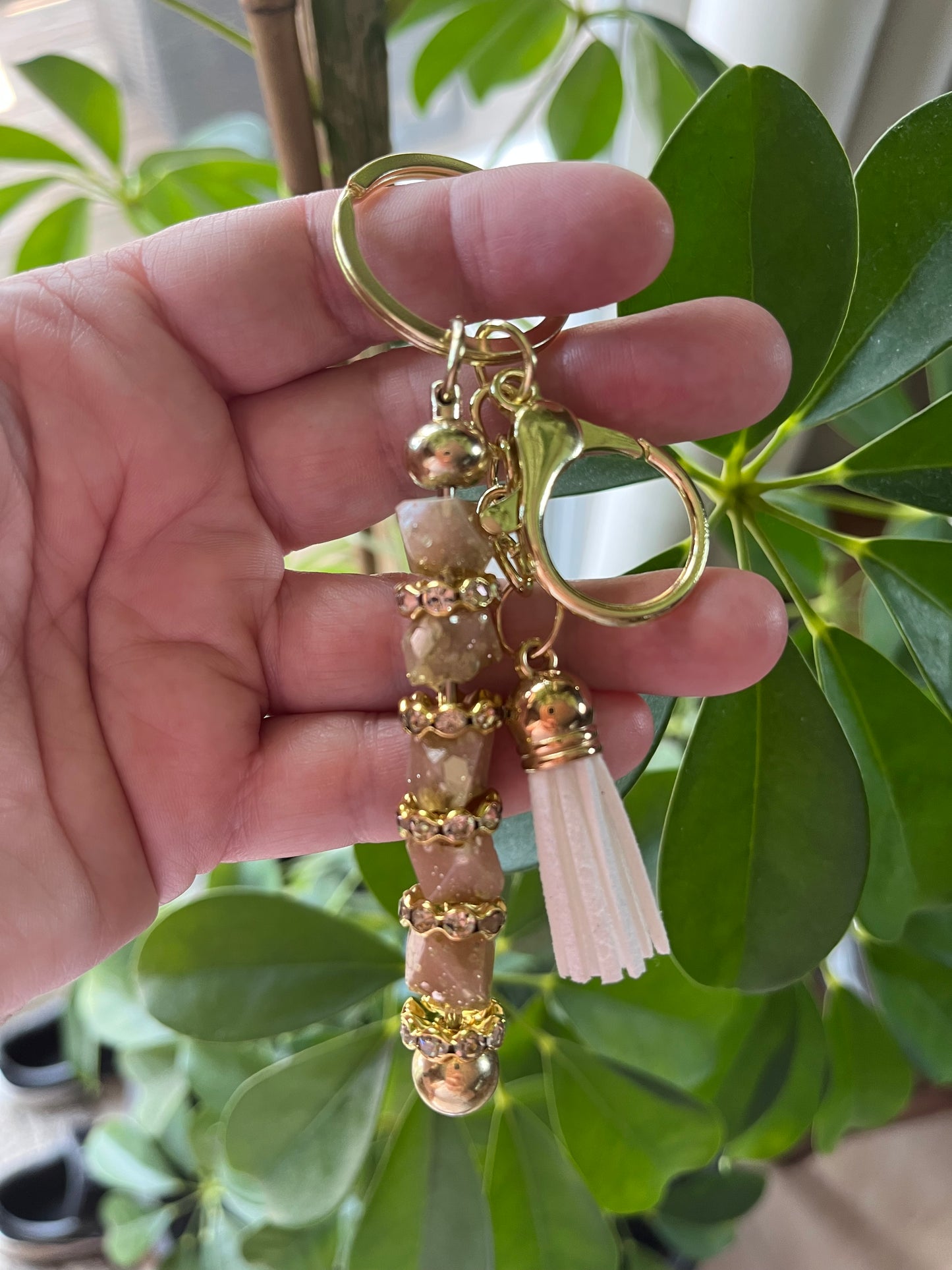 Keychain- Gemstone Luxury Keychain -Light Peach & Gold