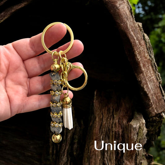 Keychain- Gemstone Luxury Keychain -made in Canada navy & gold