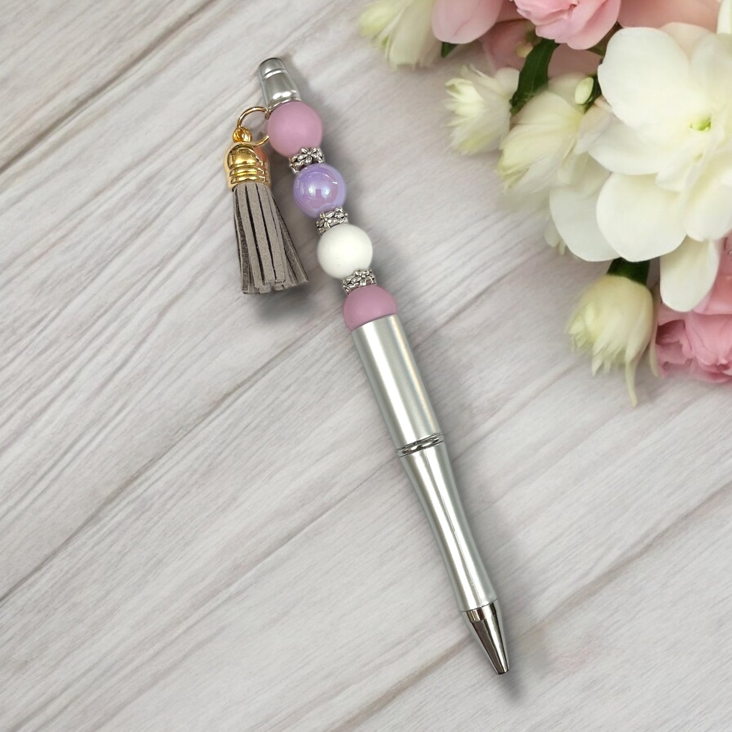Beaded Pen - silvery lavender