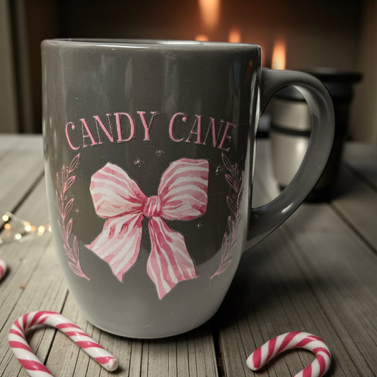 Christmas Mug - Candy Cane (pink on grey mug)