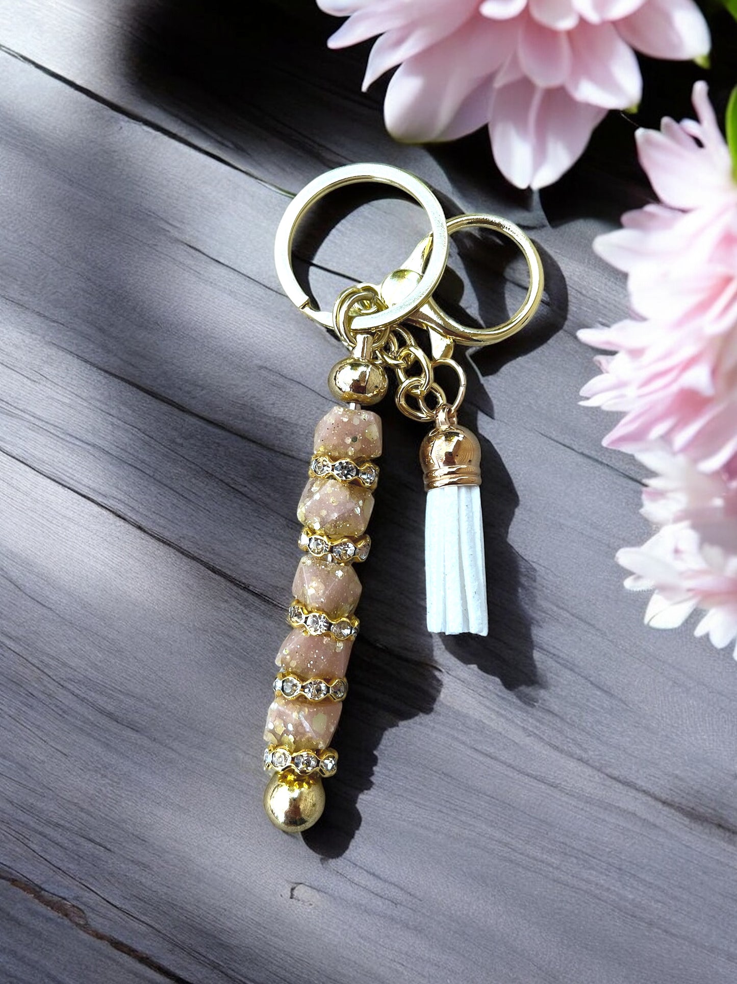 Keychain- Gemstone Luxury Keychain -Light Peach & Gold