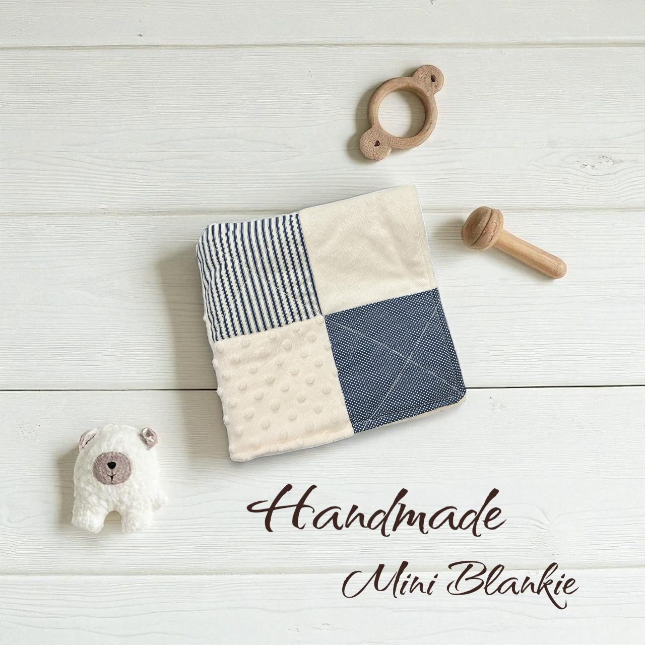 Baby Lovey - Mini Blankie - Navy & Cream - Security Blankie