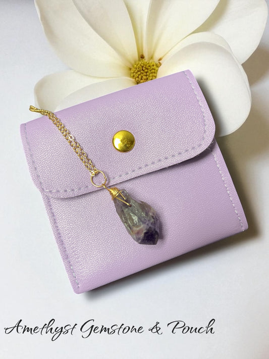 Amethyst Healing Gemstone Necklace with Pouch