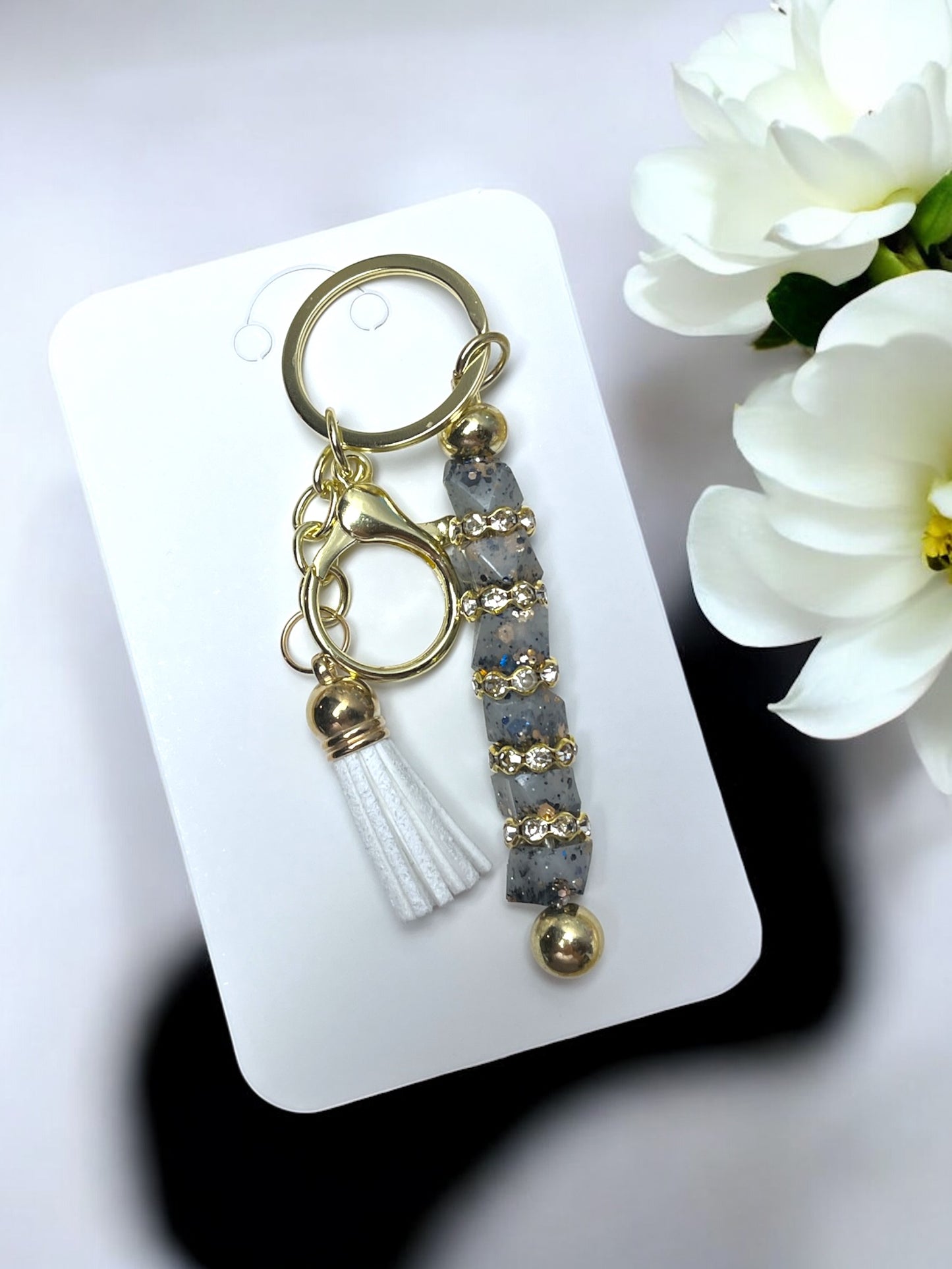 Keychain- Gemstone Luxury Keychain -made in Canada navy & gold