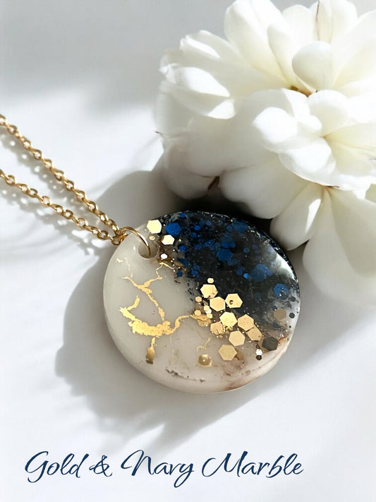 Necklace - Navy & Gold Marble