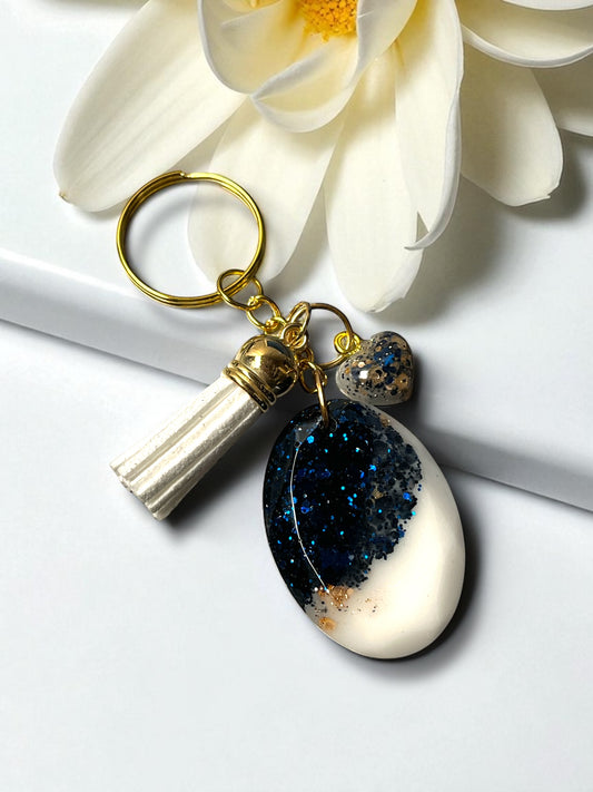 Keychain /planner hook/zipper pull- Navy & Gold Heart