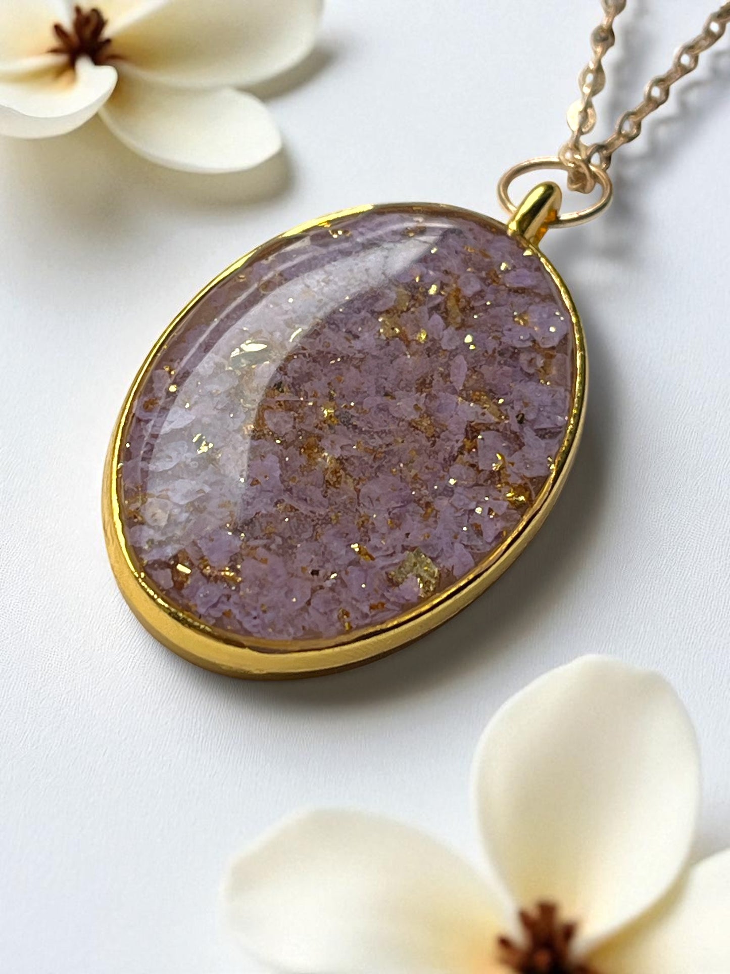Handmade Necklace Pendant & Chain - Lavender & Gold