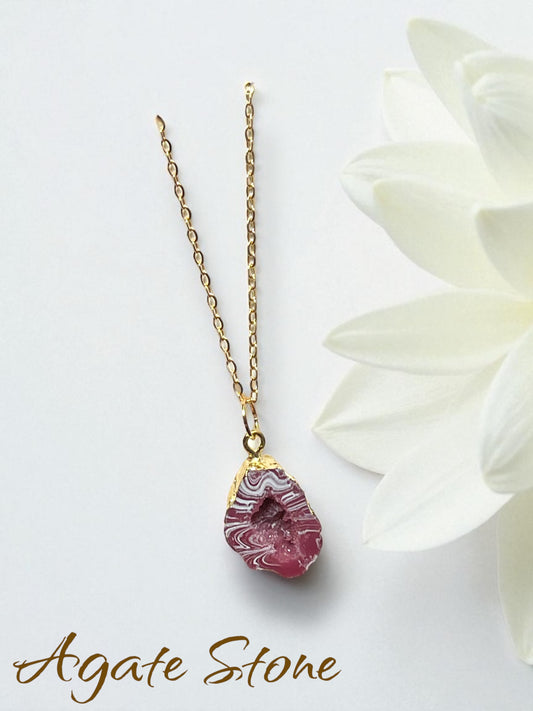 Druzy Resin Gemstone Necklace - Cherry