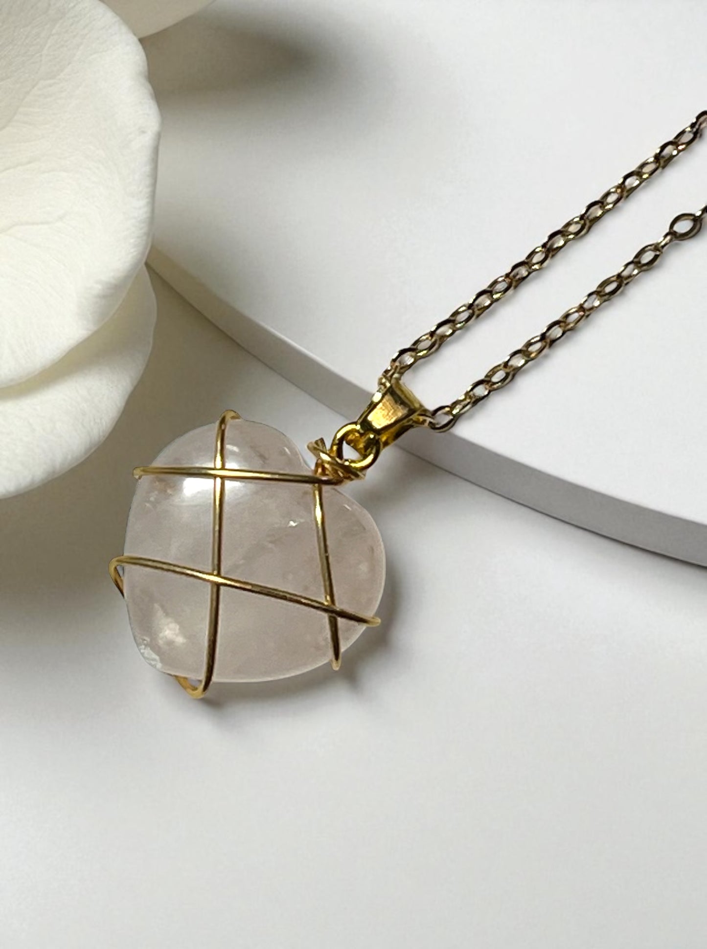 Druzy Resin Gemstone Necklace - Pale Rose Quartz Heart