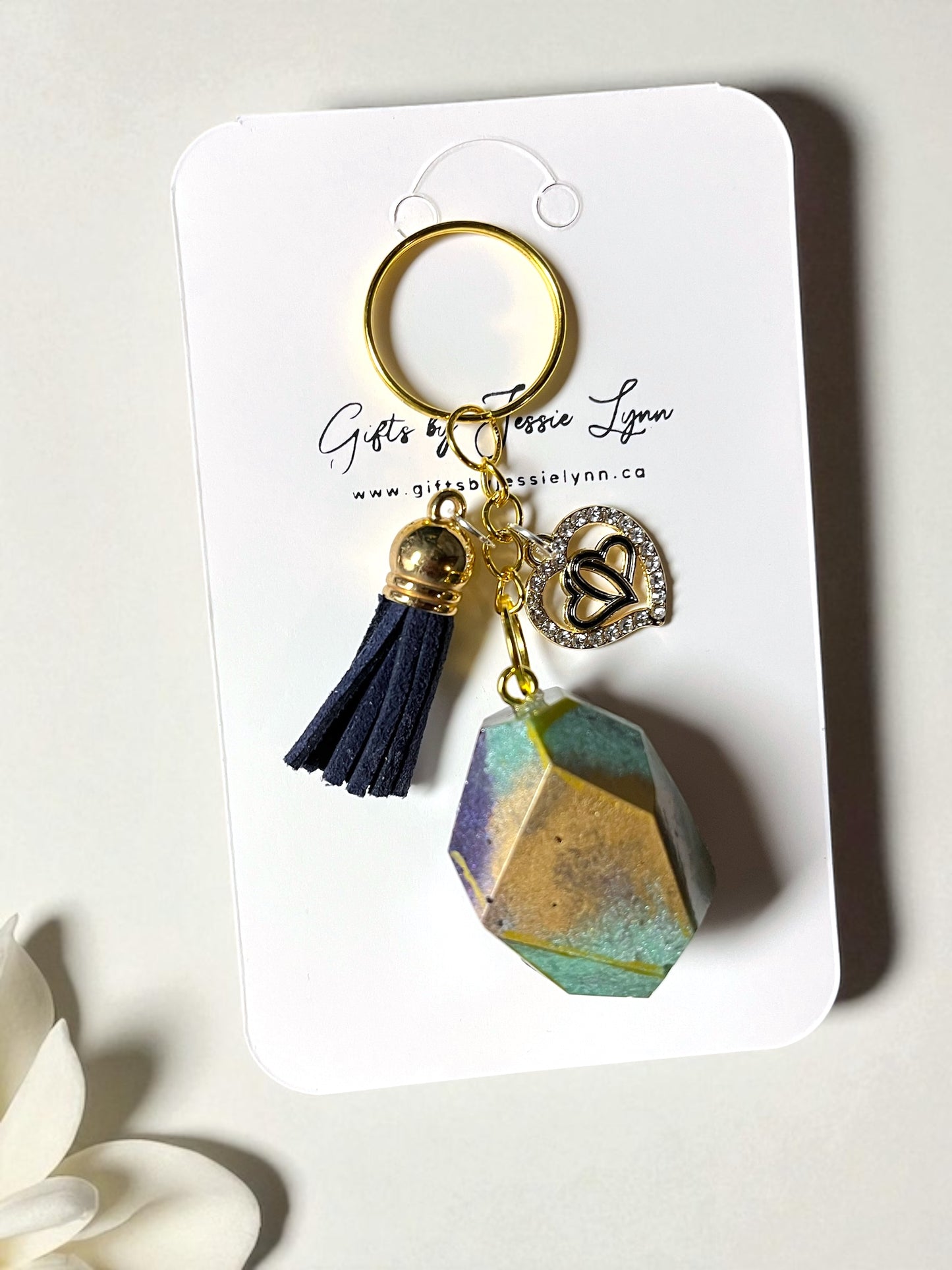Gemstone keychain unique keychain made by hand in windsor Ontario handcrafted in Canada handmade in our studio keychain with tassel and charm stone keychain
