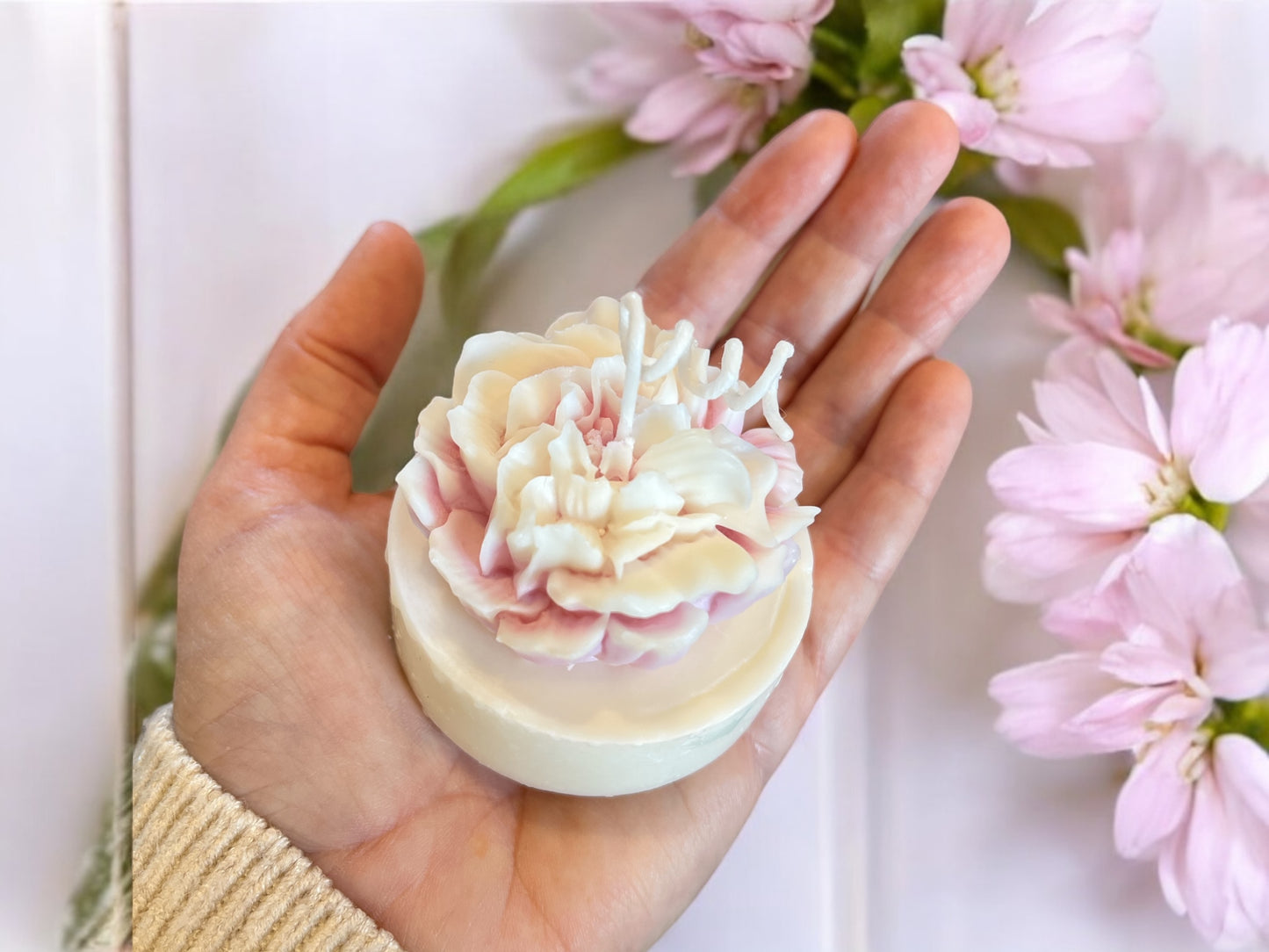 Flower candle - small peony pink