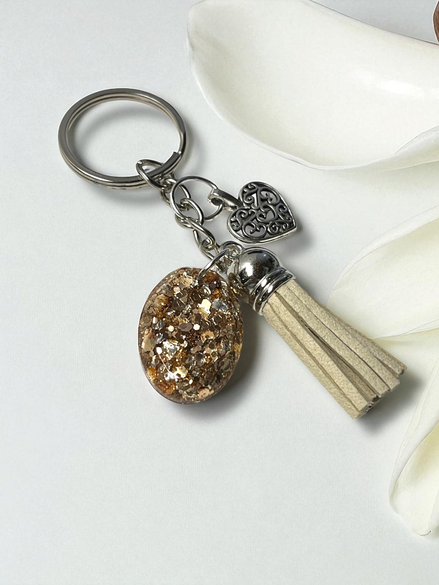Keychain Handmade-Cafe Sparkle(silver small cream)