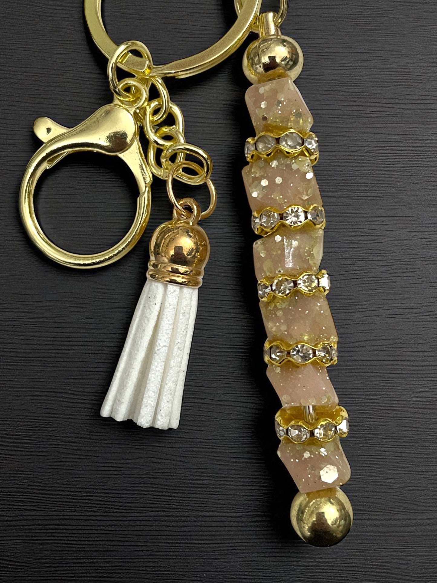 Keychain- Gemstone Luxury Keychain -Light Peach & Gold