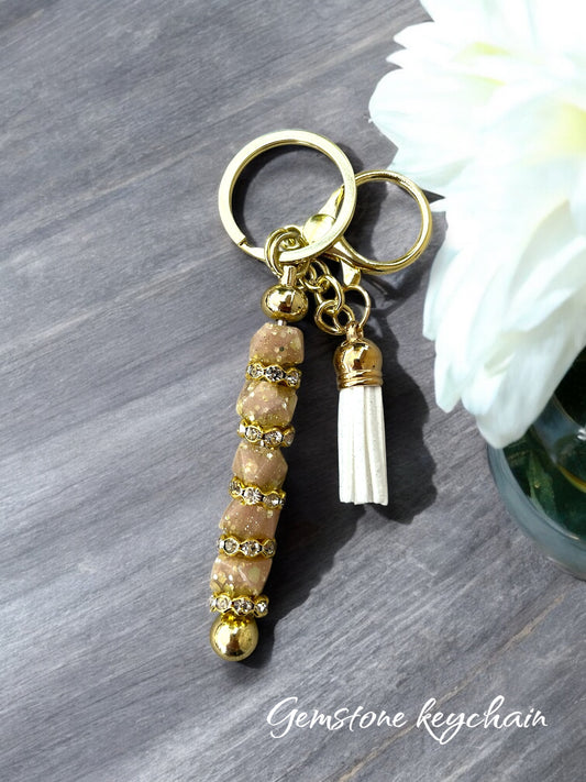 Keychain- Gemstone Luxury Keychain -Light Peach & Gold