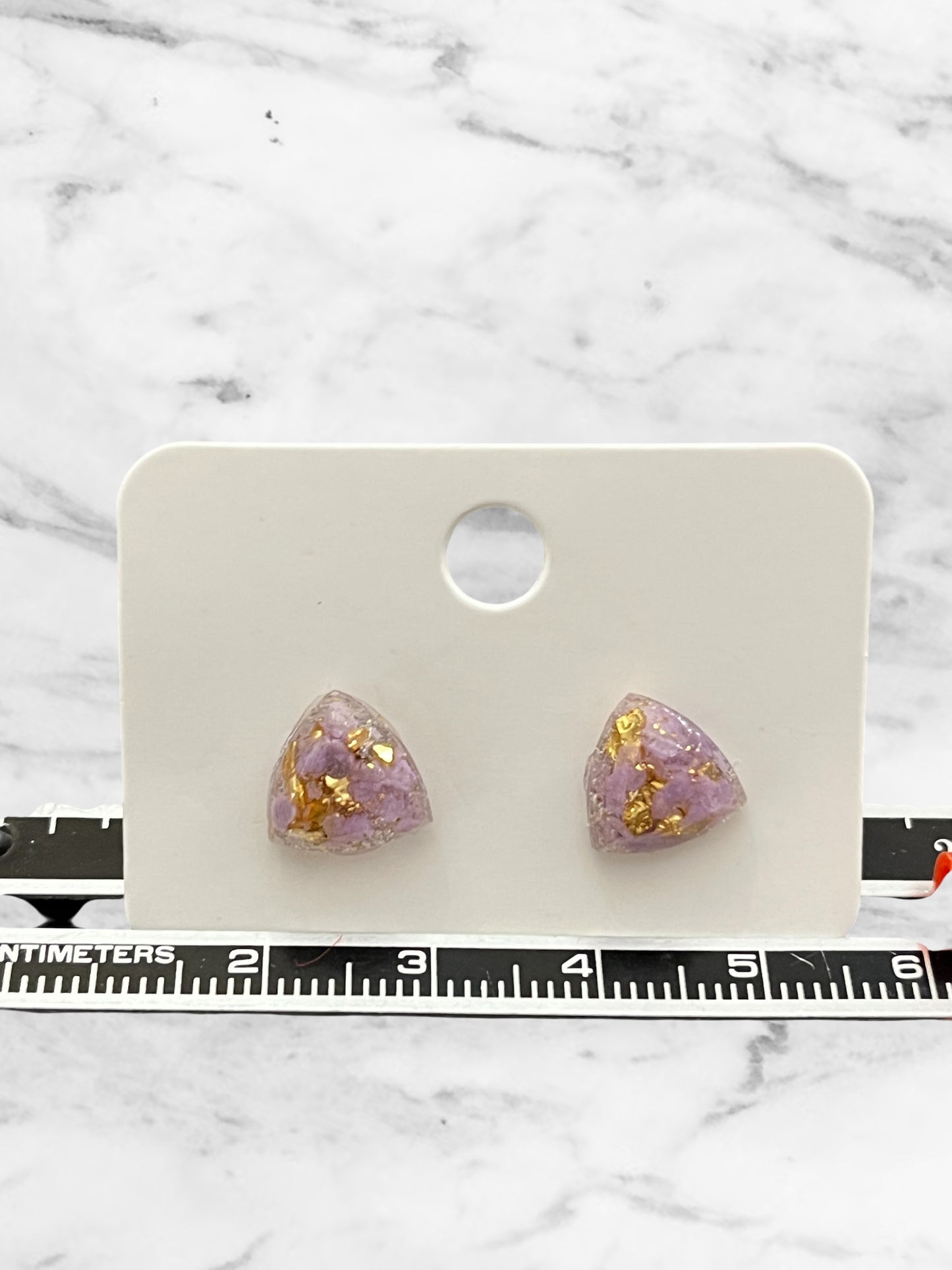 Handmade Stud Earrings- Lavender & Gold (triangular jewel cut 10mm)