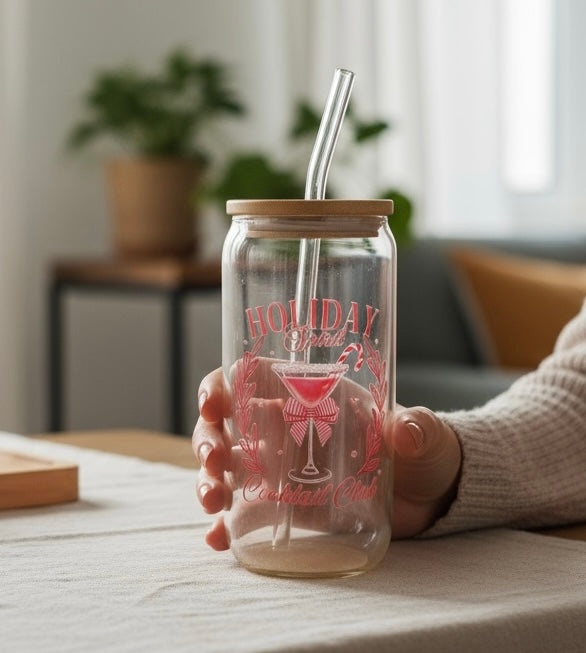 Iced coffee/drink tumbler- holiday spirit red