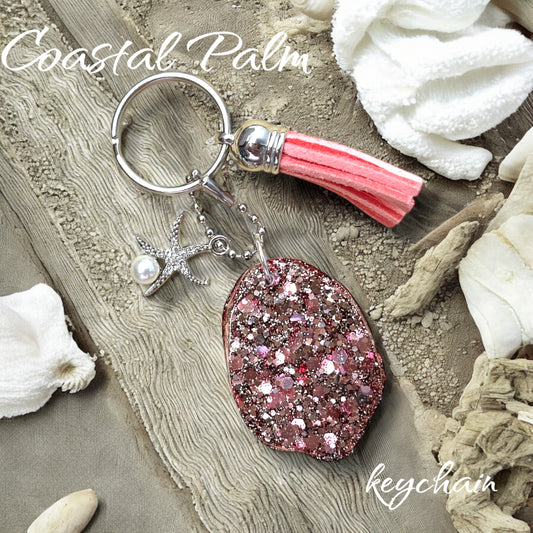 Keychain/planner hook/zipper pull- Coastal Palm Coral