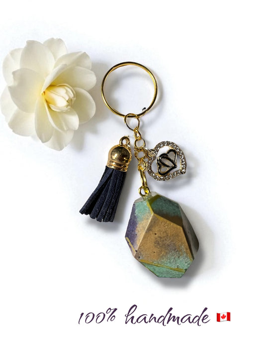 Gemstone keychain unique keychain made by hand in windsor Ontario handcrafted in Canada handmade in our studio keychain with tassel and charm stone keychain