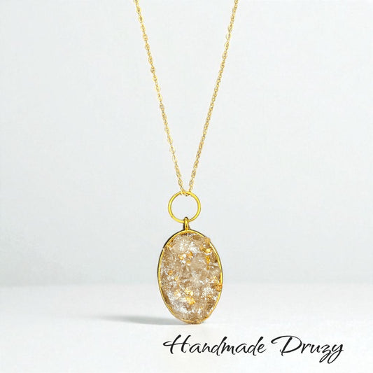 Druzy Gemstone Necklace - golden mocha