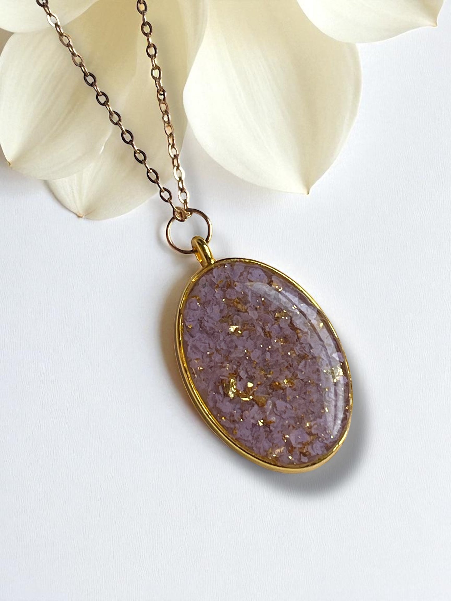 Handmade Necklace Pendant & Chain - Lavender & Gold