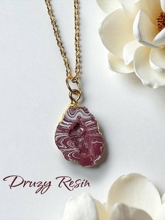 Druzy Resin Gemstone Necklace - Cherry