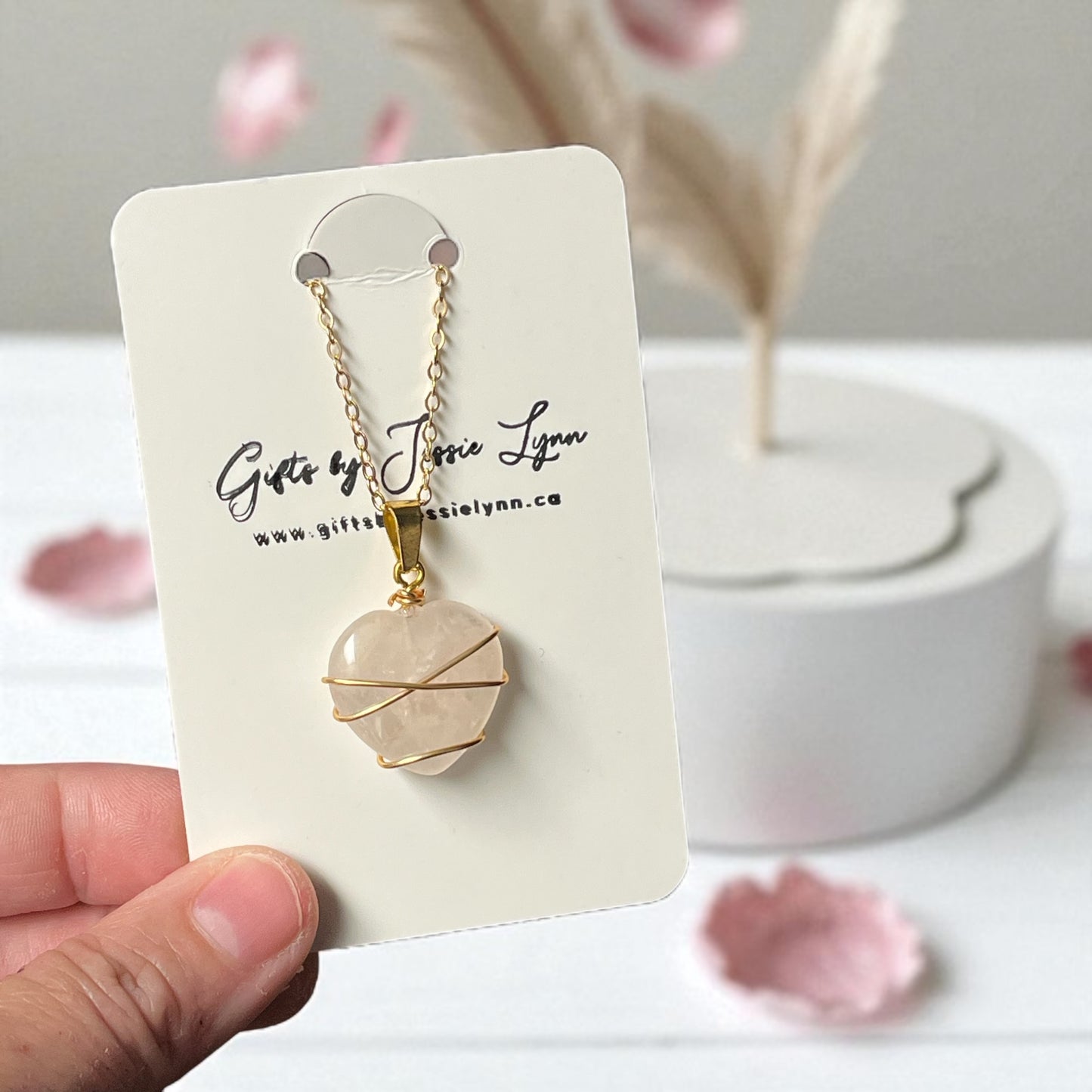 Druzy Resin Gemstone Necklace - Pale Rose Quartz Heart (ship)