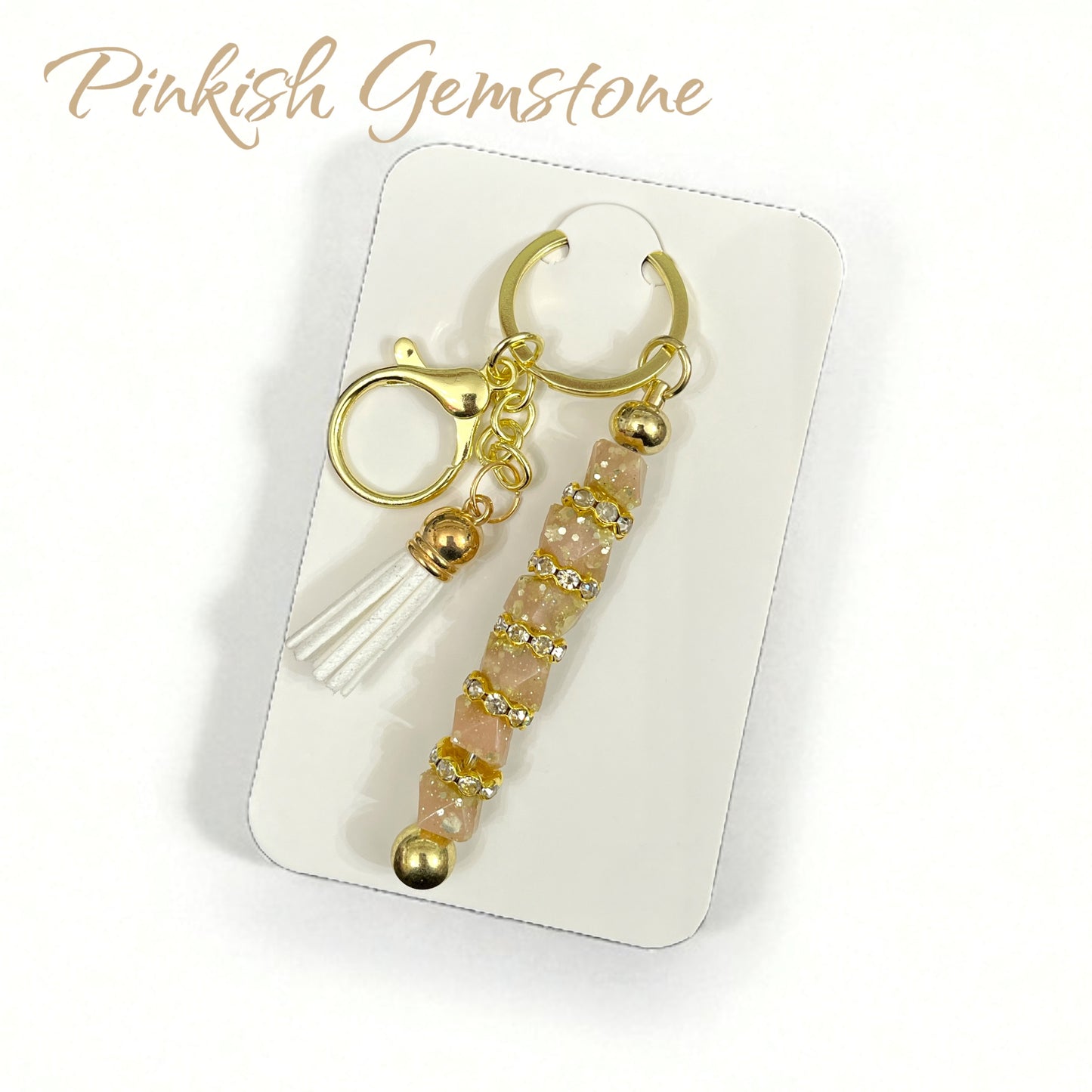Keychain- Gemstone Luxury Keychain -Light Peach & Gold