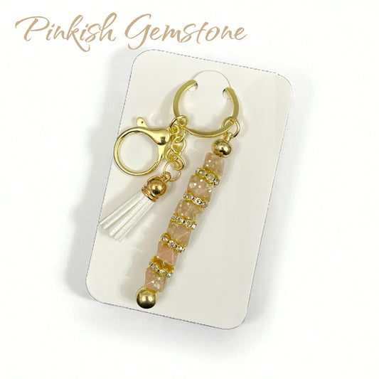 Keychain- Gemstone Luxury Keychain -Light Peach & Gold