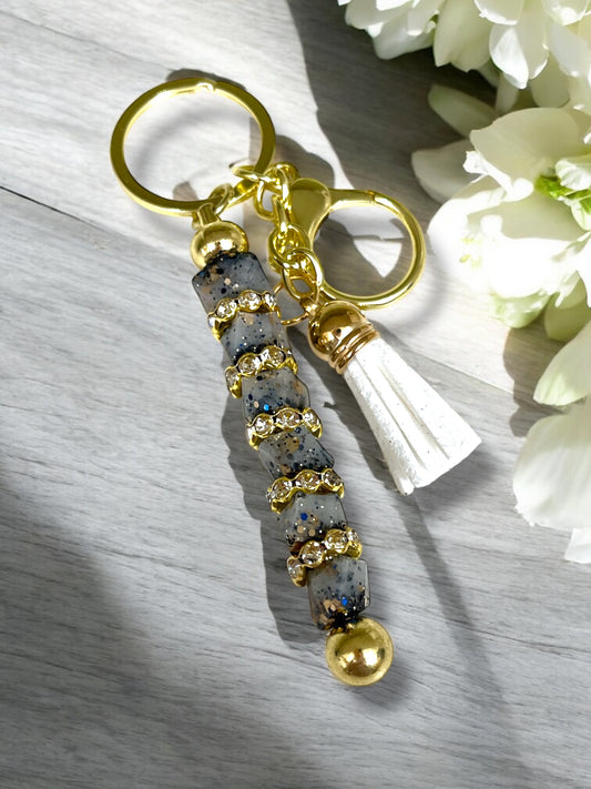 Keychain- Gemstone Luxury Keychain -made in Canada navy & gold