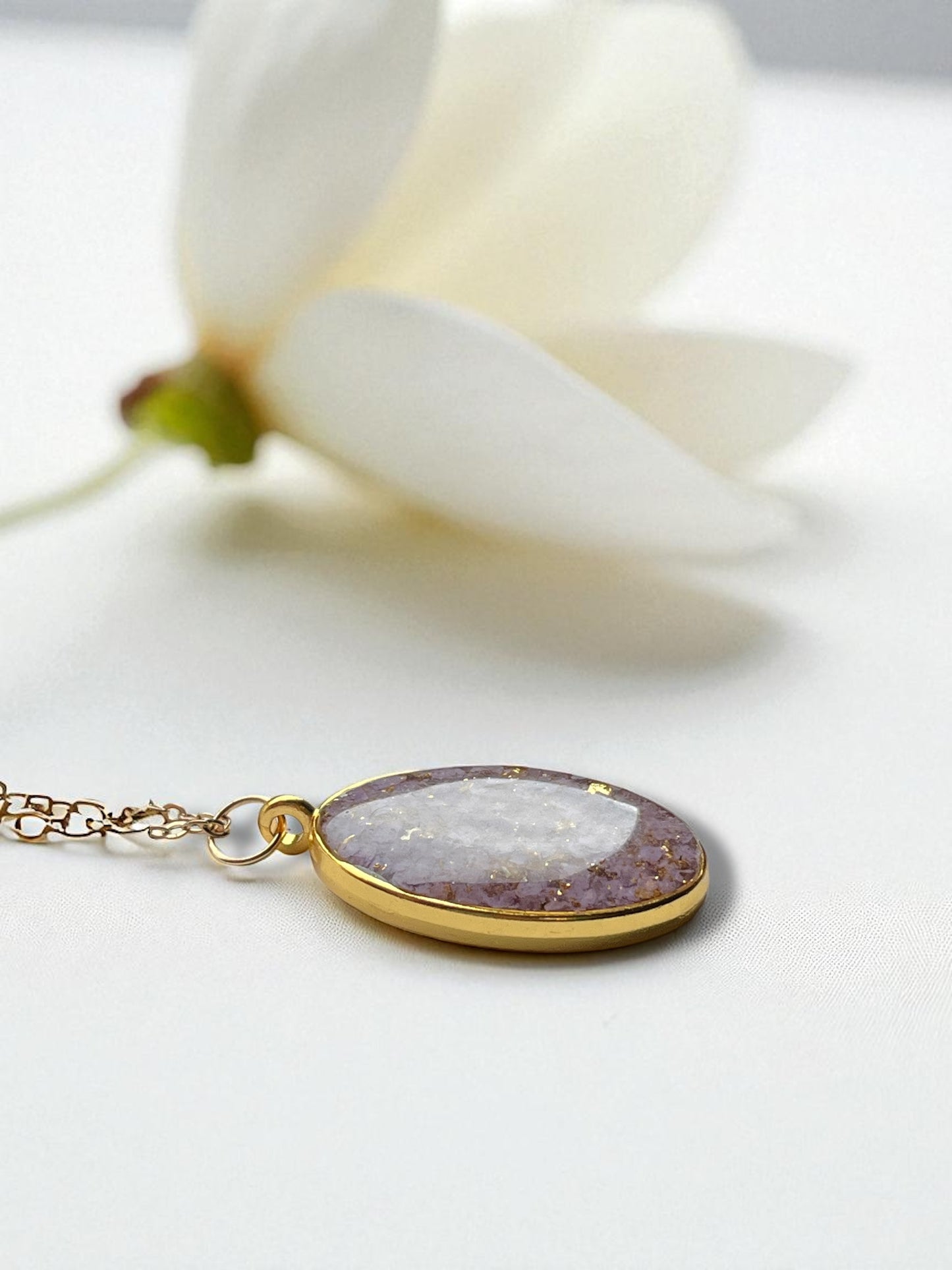 Handmade Necklace Pendant & Chain - Lavender & Gold