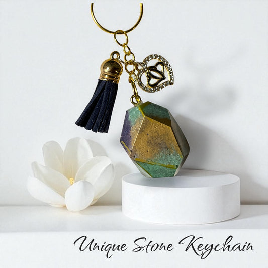 Gemstone keychain unique keychain made by hand in windsor Ontario handcrafted in Canada handmade in our studio keychain with tassel and charm stone keychain