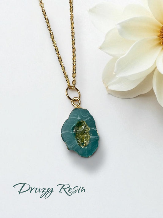 Druzy Resin Gemstone Necklace - Green