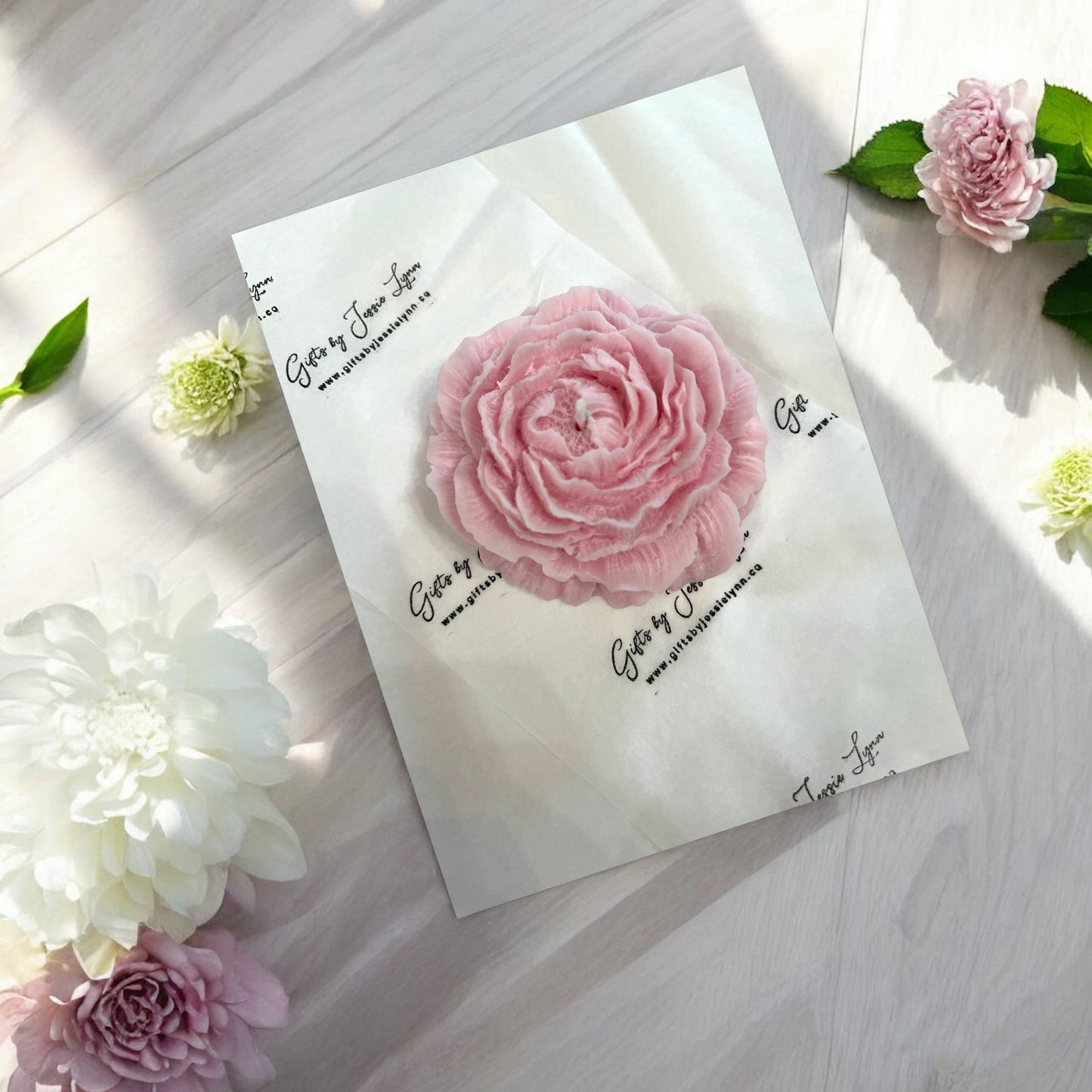 Pink Flower candle - pillar style