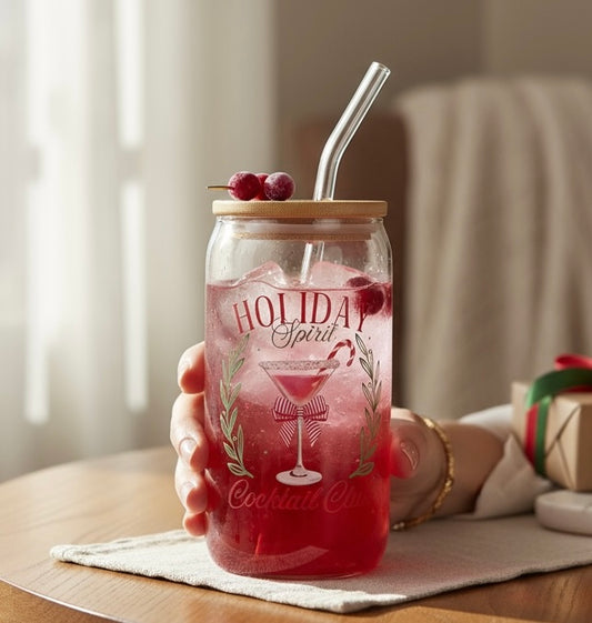 Iced coffee/drink tumbler- holiday spirit red/green