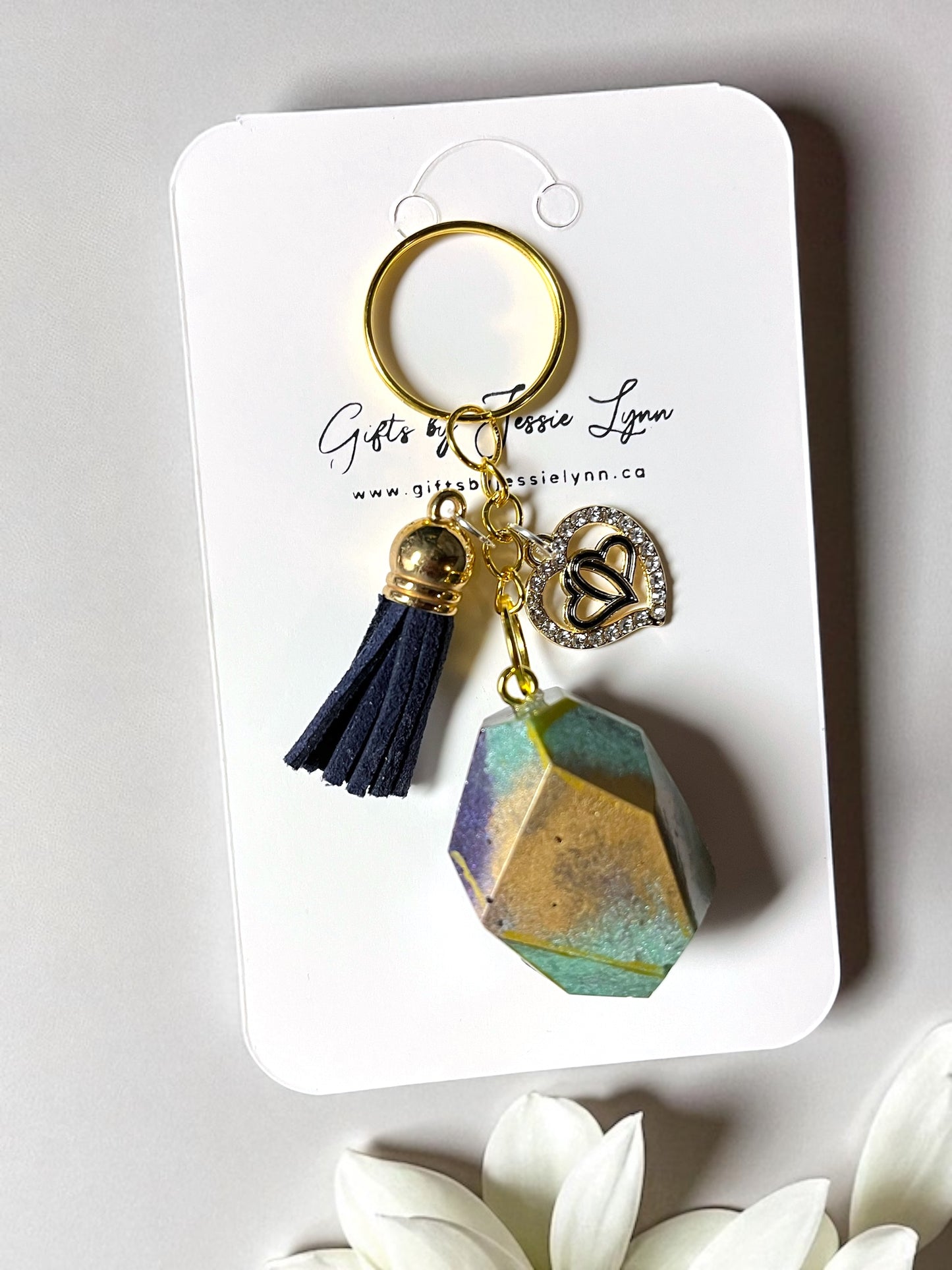 Gemstone keychain unique keychain made by hand in windsor Ontario handcrafted in Canada handmade in our studio keychain with tassel and charm stone keychain